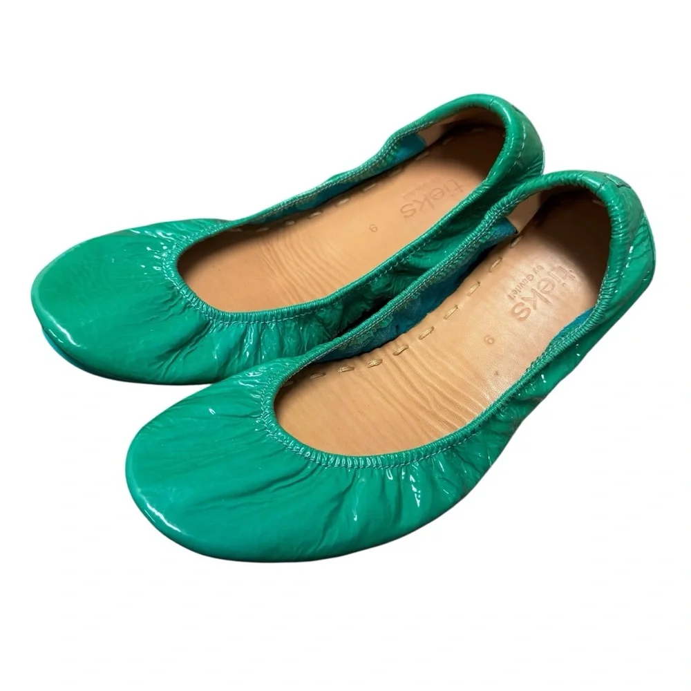 Tieks Slip On Patent Leather Round Toe Ballerina Flats Teal Blue 9